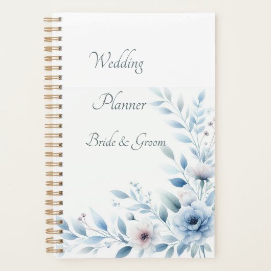 Elegant Blue Floral Wedding Planner Planer (Vorderseite)