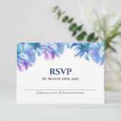 Elegant Blue Floral Wedding RSVP (Stehend Vorderseite)
