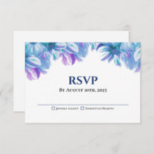 Elegant Blue Floral Wedding RSVP