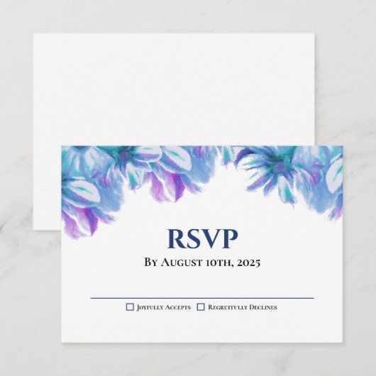 Elegant Blue Floral Wedding RSVP Karte (Vorne/Hinten)