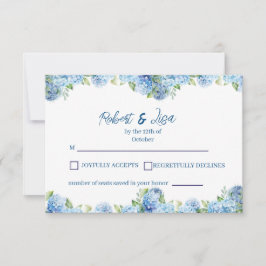 Elegant Blue Floral Wedding  RSVP Karte