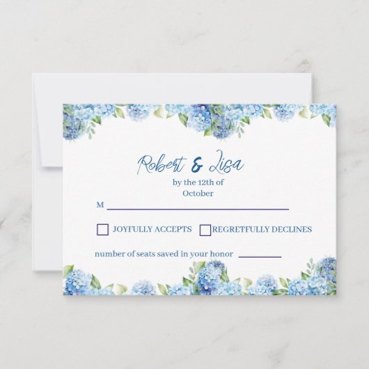 Elegant Blue Floral Wedding  RSVP Karte (Vorderseite)