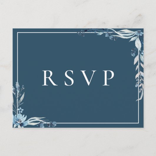 Elegant Blue Floral Wedding RSVP Song Request Einladungspostkarte (Vorderseite)