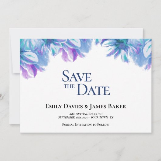 Elegant Blue Floral Wedding Save the Date (Vorderseite)