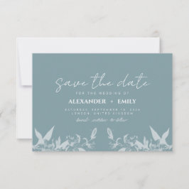 Elegant Blue Floral Wedding Save the Date Card RSVP Karte