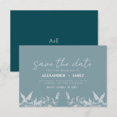 Elegant Blue Floral Wedding Save the Date Card RSVP Karte (Vorne/Hinten)