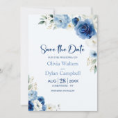 Elegant Blue Floral Wedding Save the Date Einladung (Vorderseite)