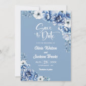 Elegant Blue Floral Wedding Save the Date Einladung (Vorderseite)