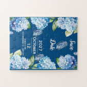 Elegant Blue Floral Wedding Save the Date Puzzle (Horizontal)