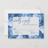 Elegant Blue Floral Wedding Script Antwort (Vorderseite)