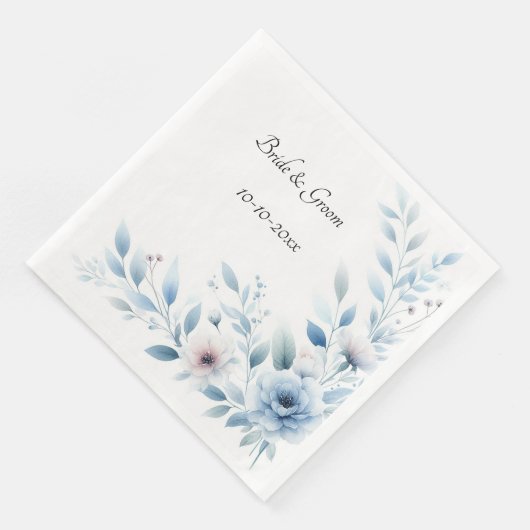Elegant Blue Floral Wedding Serviette (Ecke)