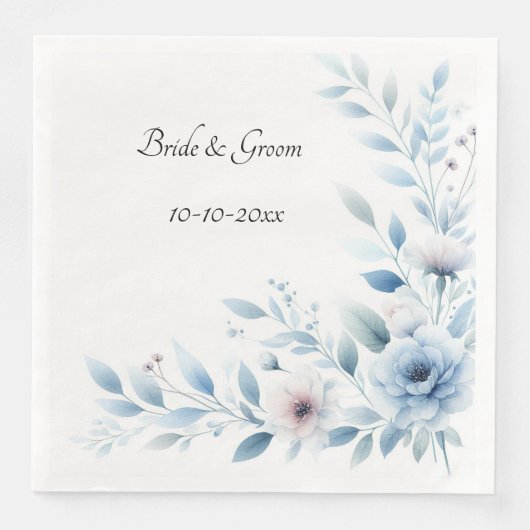Elegant Blue Floral Wedding Serviette (Vorderseite)