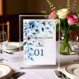 Elegant Blue Floral Wedding Table Card Tischnummer