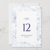 Elegant Blue Floral Wedding Table Number Card Einladung (Vorderseite)