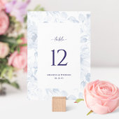 Elegant Blue Floral Wedding Table Number Card Einladung