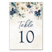 Elegant Blue Floral Wedding Table Number Cards Tischnummer (Rückseite)