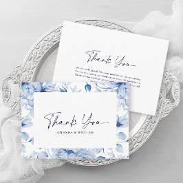 Elegant Blue Floral Wedding Thank You Card Dankeskarte