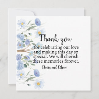 Elegant Blue Floral Wedding Thank You Card Dankeskarte