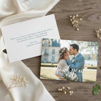Elegant Blue Floral Wedding Thank You Card RSVP Karte