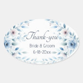 Elegant Blue Floral Wedding Thank-you Sticker (Vorderseite)