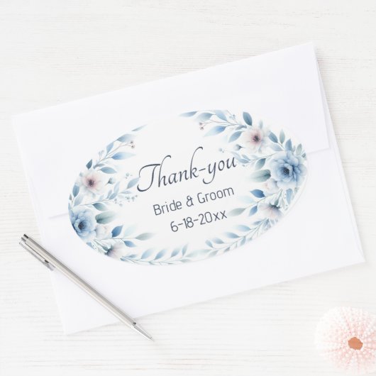 Elegant Blue Floral Wedding Thank-you Sticker (Umschlag)