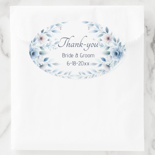 Elegant Blue Floral Wedding Thank-you Sticker (Tasche)