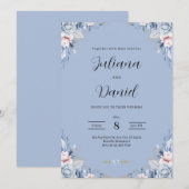 Elegant Blue Floral Wedding Tropical wedding  Einladung (Vorne/Hinten)