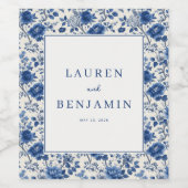 Elegant Blue Floral Weinetikett (Einzelnes Label)