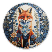 Elegant Blue Floral William Morris Inspired Fox Keramikknauf (Vorderseite)