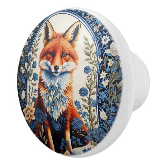 Elegant Blue Floral William Morris Inspired Fox Keramikknauf (Rechts)