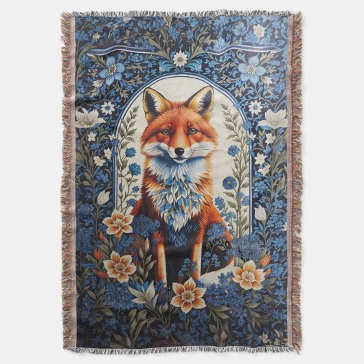 Elegant Blue Floral William Morris Inspiriert Fox Decke (Vorderseite Vertikal)