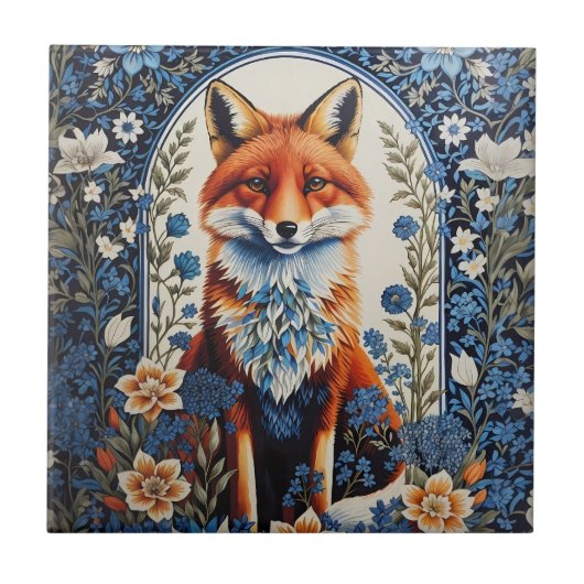 Elegant Blue Floral William Morris Inspiriert Fox Fliese (Vorderseite)