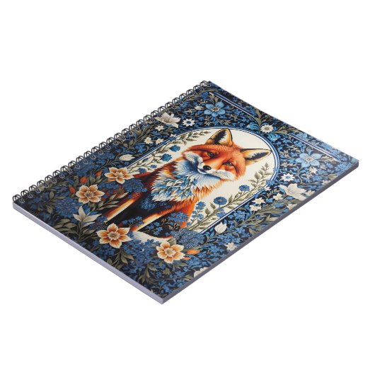 Elegant Blue Floral William Morris Inspiriert Fox Notizblock (Linke Seite)
