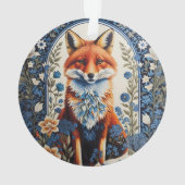 Elegant Blue Floral William Morris Inspiriert Fox Ornament (Rückseite)