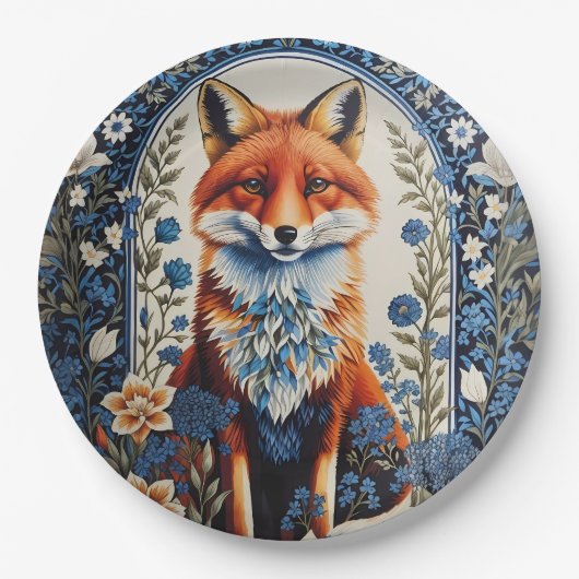 Elegant Blue Floral William Morris Inspiriert Fox Pappteller (Vorderseite)