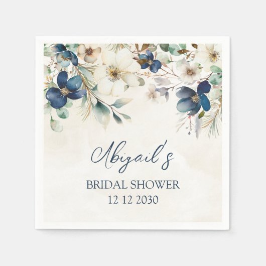 Elegant Blue Floral Winter Bridal Shower Napkin Serviette (Vorderseite)