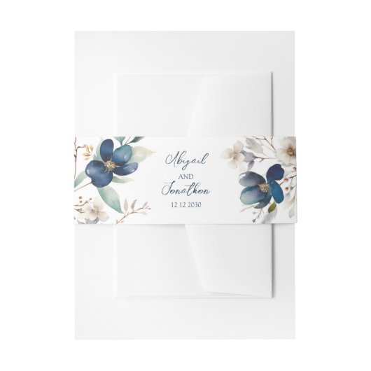 Elegant Blue Floral Winter Wedding Einladungsbanderole (Vorderseite Beispiel)