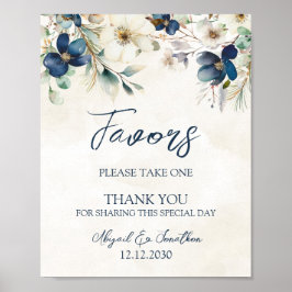 Elegant Blue Floral Winter Wedding Favors Sign Poster