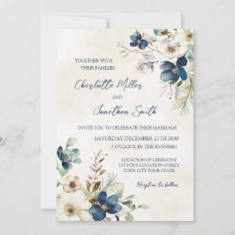 Elegant Blue Floral Winter Wedding Invitations Einladung