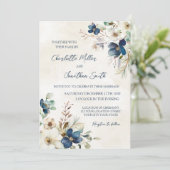 Elegant Blue Floral Winter Wedding Invitations Einladung (Stehend Vorderseite)