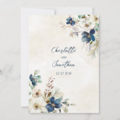Elegant Blue Floral Winter Wedding Invitations Einladung (Rückseite)
