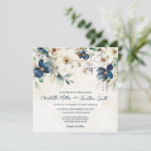 Elegant Blue Floral Winter Wedding Invitations Einladung (Stehend Vorderseite)