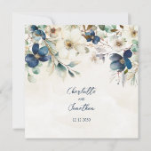 Elegant Blue Floral Winter Wedding Invitations Einladung (Rückseite)