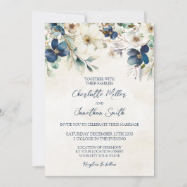 Elegant Blue Floral Winter Wedding Invitations Einladung