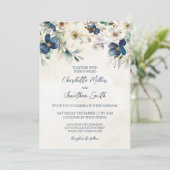 Elegant Blue Floral Winter Wedding Invitations Einladung (Stehend Vorderseite)