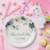 Elegant Blue Floral Winter Wedding Pappteller (Party)