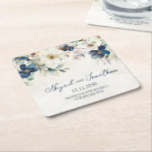 Elegant Blue Floral Winter Wedding Rechteckiger Pappuntersetzer (angewinkelt)