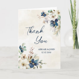 Elegant Blue Floral Winter Wedding Thank You Card Dankeskarte
