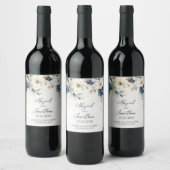 Elegant Blue Floral Winter Wedding Wine Label Weinetikett (Flaschen)