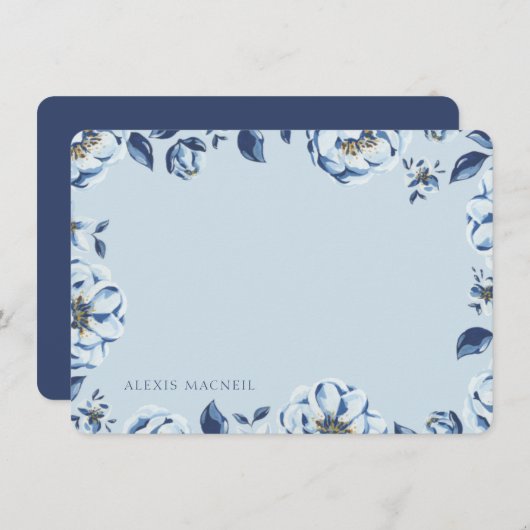 Elegant Blue Floral Womens Personalisiert Stationa Mitteilungskarte (Vorne/Hinten)